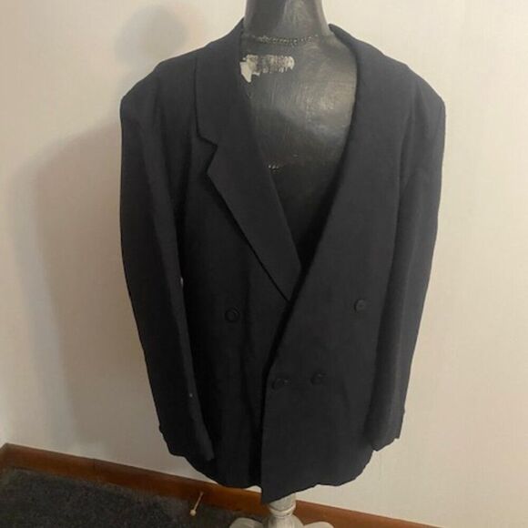 TFW Vintage Black Linen Blend Double breasted blazer, size 46 - Picture 1 of 3